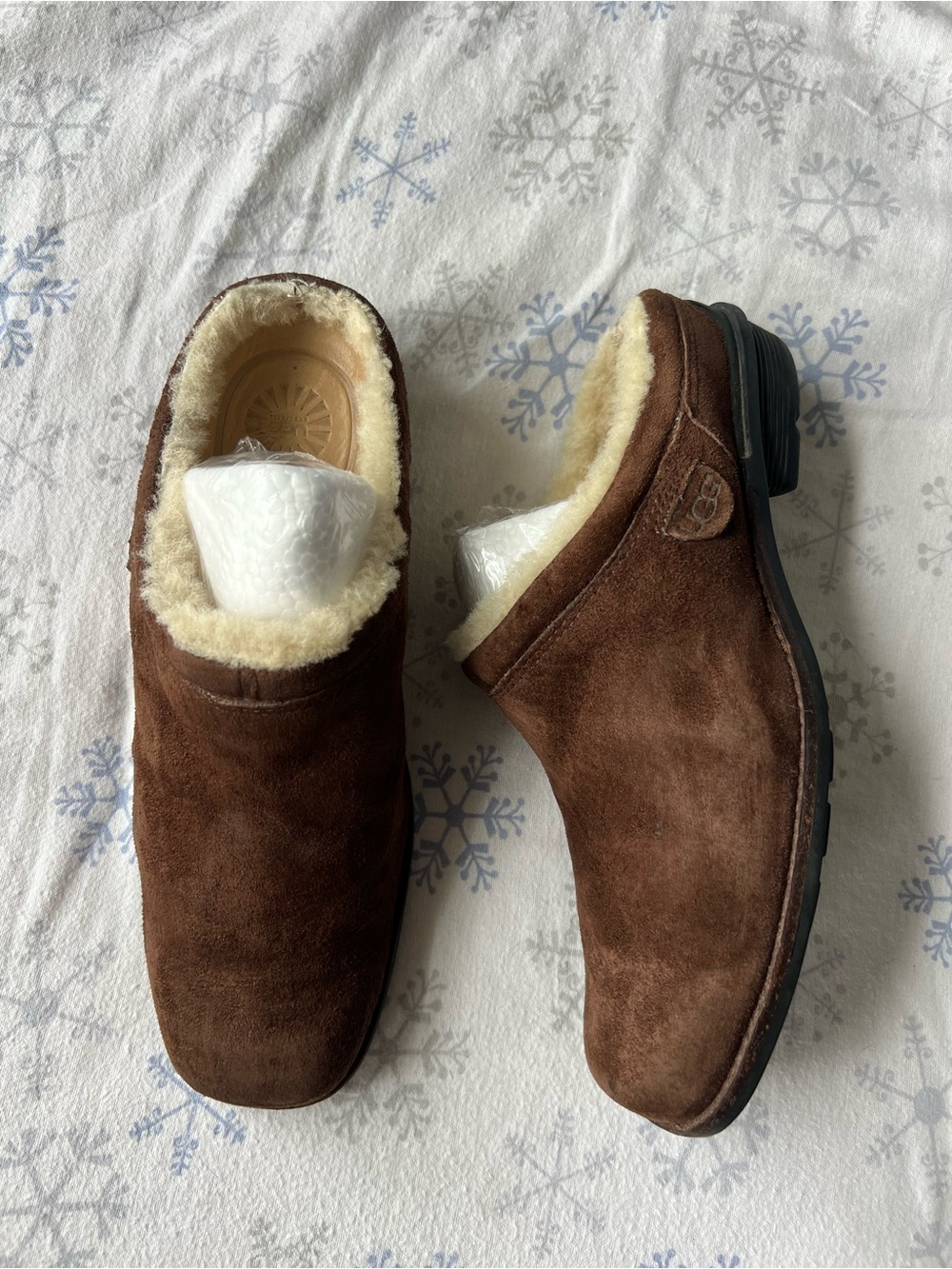 Women UGG Brown Suede Shearling-Lined Slip-On Shoes